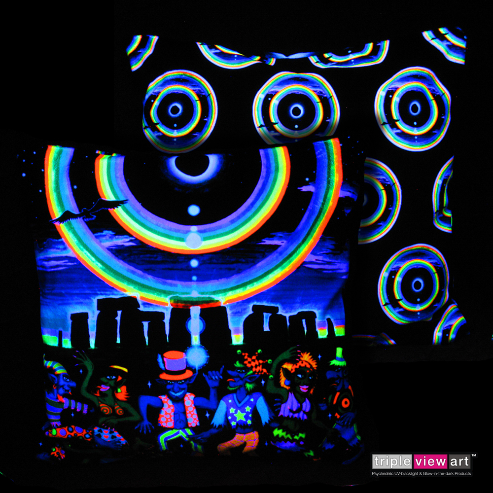 "Eclipse Over Stonehenge" UV Black Light Fluorescent Double Sided Cushion Cover Decorative Throw Pillow Case